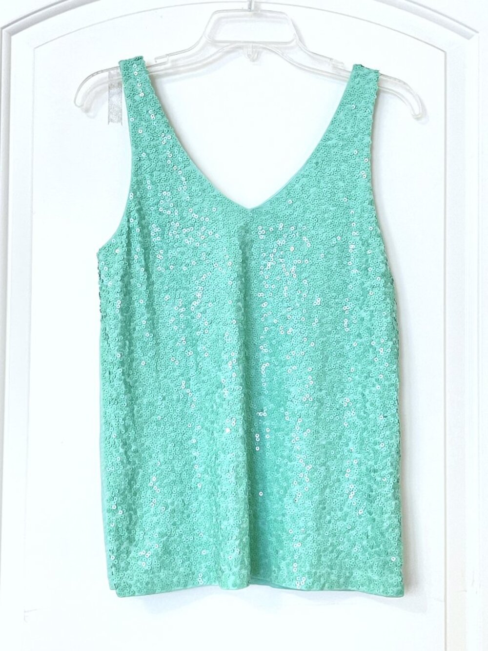 J. Crew Sequin Tank Top V Neck Aqua Blue Medium